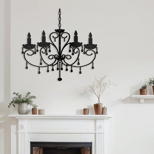 SIGNLEADER Metal Wall Decor Floral Chandelier Candle Minimalist Modern Abstract Wall Sculpture Hangings Home Decoration for Living Room, Bedroom, Bathroom, Kitchen, Outdoor - 30" Black