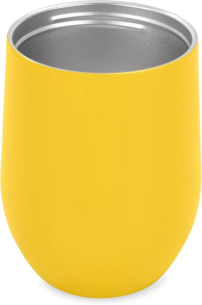 makerflo 12 oz Yellow Powder Coated Wine Tumbler with Leak-Proof Clear Lid - Pack of 25, Ideal for Craft and Personalization (Laser Engraving, UV DTF, Epoxy, and Vinyl)
