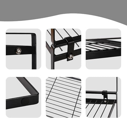 2 Pack Stackable Cabinet Shelf Organizer - Heavy-Duty Coated Metal Storage Rack, Non-Slip Space-Saving for Kitchen Pantry, Under Sink, Cupboard, Countertop (Black)