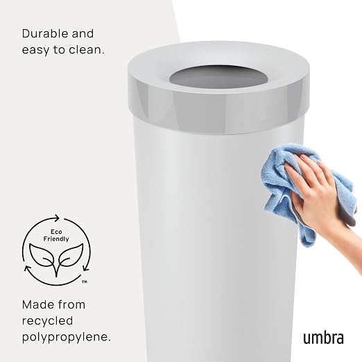 Umbra Vento Kitchen Trash Can – Large 16 Gal (62 L) Open Top Garbage Can for Home & Office – Modern Clean Design, Grey