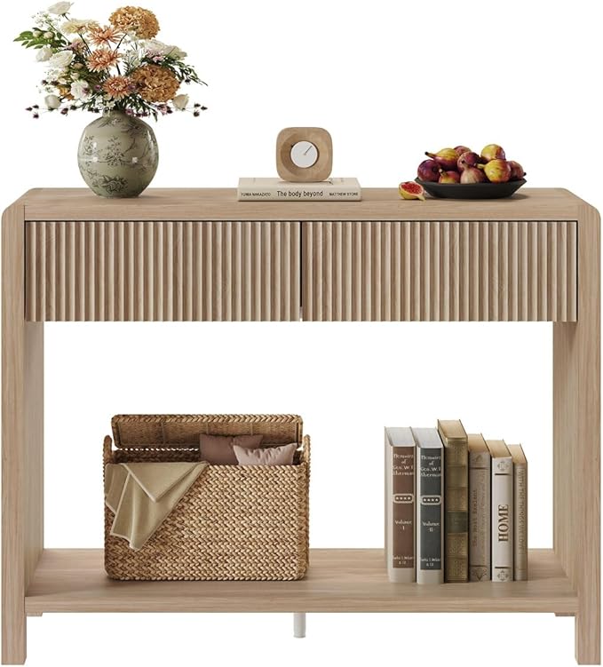 FATORRI Console Sofa Table, Wooden Entryway Table for Living Room, 39.37 inch Modern Hallway Tables and Couch Tables Behind Sofa (Light Walnut)