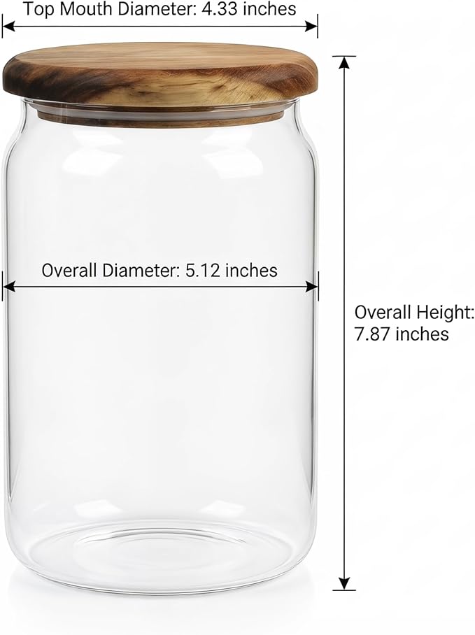 2-Pack 67 fl oz Large Wide Mouth Mason Jars with Spoon & Labels, Acacia Wood Lids & Press Seal, No Plastic, for Coffee Beans, Ground Coffee, Spice & Dry Food Storage, Pantry Organization.