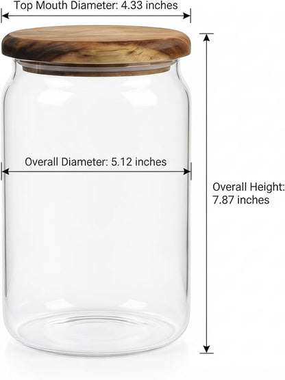 2-Pack 67 fl oz Large Wide Mouth Mason Jars with Spoon & Labels, Acacia Wood Lids & Press Seal, No Plastic, for Coffee Beans, Ground Coffee, Spice & Dry Food Storage, Pantry Organization.