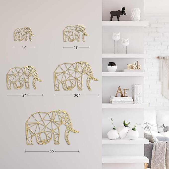 SIGNLEADER Metal Wall Art Decor Pregnant Elephant Modern Abstract Wall Sculpture Hangings Home Decoration for Living Room, Bedroom, Bathroom, Kitchen, Outdoor - 24" Gold