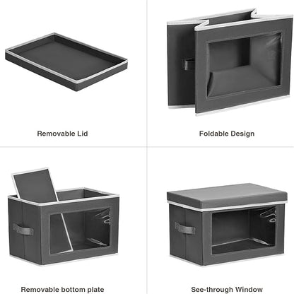 Homsorout Stackable Storage Bins with Lids - Medium Storage Box with Lids, Foldable Closet Boxes for Organizing, Wardrobe Clothes Organizer with Window, Cubes Bins for Living Room, 5 Pack, Dark Grey
