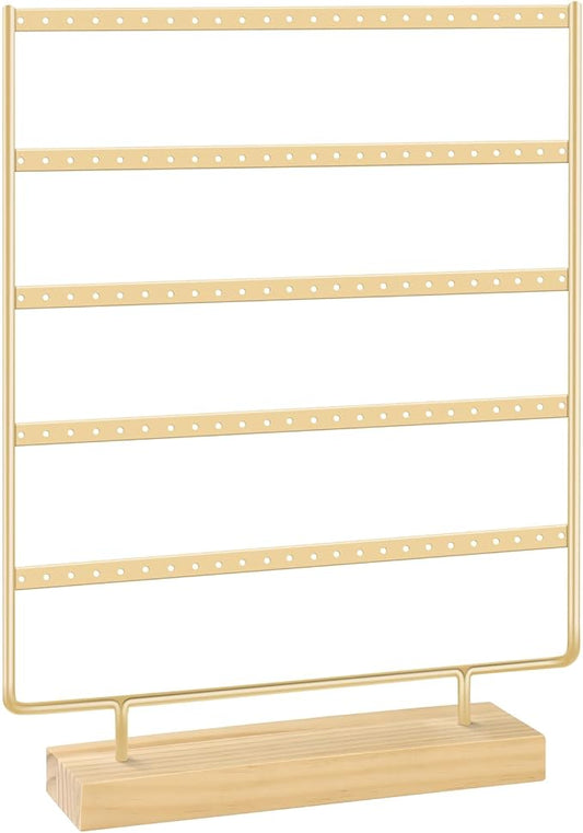 Earring Holder Organizer, 5-Tier Earring Organizer with 60-Pair Capacity, Wooden Base Metal Earring Display, Jewelry Storage & Display for Home Store, Suitable for Women