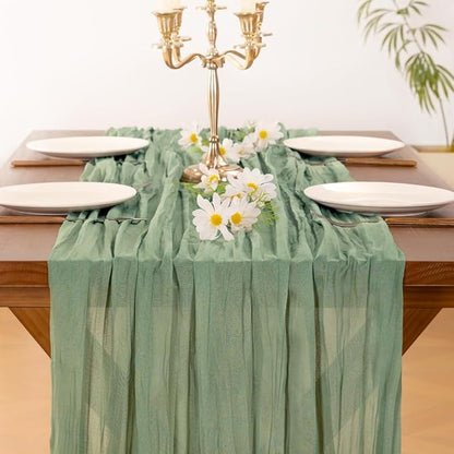 Socomi 10pcs Sage Green Cheesecloth Table Runner Valentine's Day Boho Rustic Gauze 120 inch 10FT Cheese Cloth Runner for Wedding Party Baby Shower Home Decor Holiday Decorations