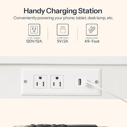 HOOBRO Side Table with Charging Station and USB Port, Small End Table for Small Space, 3-Tier Nightstand with Adjustable Shelf, for Living Room, Bedroom and Balcony, White WW112BZ01