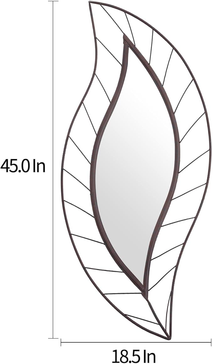 ironsmithn Decorative Wall Mirror, Leaf Design Metal Frame, 45" x 18.5" Unique Wall Mirror for Bathroom Vanity Living Room Bedroom Fireplace(Rustic)