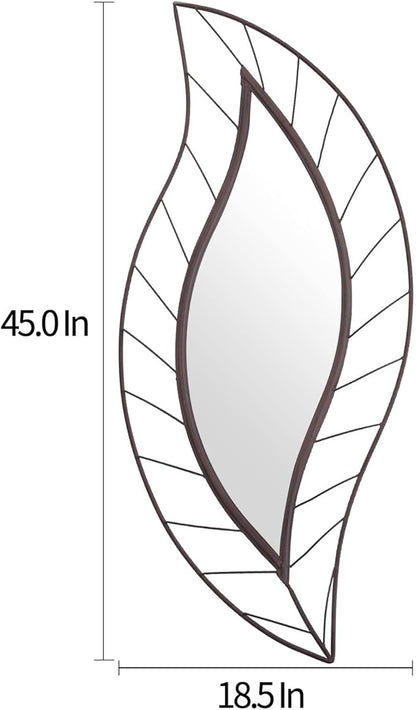 ironsmithn Decorative Wall Mirror, Leaf Design Metal Frame, 45" x 18.5" Unique Wall Mirror for Bathroom Vanity Living Room Bedroom Fireplace(Rustic)