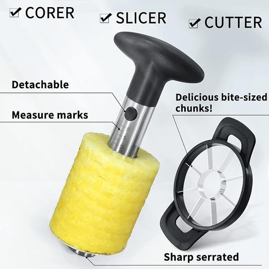 Newness Pineapple Corer and Slicer Tool, Robust Pineapple Core Remover with Upgraded Cutter & Reinforced Thicker Blade, Stainless Steel Kitchen Fruit Gadget for Diced Pineapple Rings (Black)