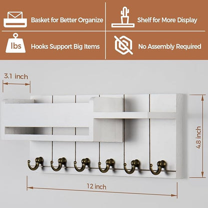 Key Holder Wall Mount - Key Hooks for Wall Decor Living Room - Wooden Key Hanger Rack and Mail Organizer with Shelf for Home Essentials - Modern Entryway House Decor Aesthetic