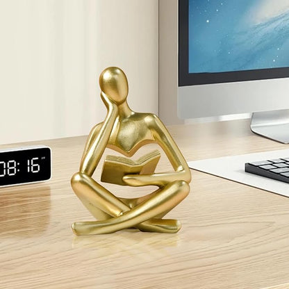 Abstract Art Thinker Statue - Reading Thinker Sculpture Figurine, Modern Home Decoration for Living Room Office Shelves Coffee Table Desk Decor (Gold)