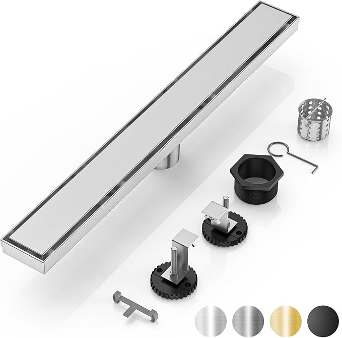 DLONE Linear Shower Drain | 36" AISI 304 Stainless Steel Linear Drain, Brushed Nickel Shower Drain with Tile Insert Panel & Adjustable Feet, Long Rectangle Shower Floor Drain in Bathroom, Balcony etc