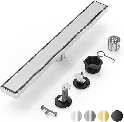DLONE Linear Shower Drain | 24" AISI 304 Stainless Steel Linear Drain, Brushed Nickel Shower Drain with Tile Insert Panel & Adjustable Feet, Long Rectangle Shower Floor Drain in Bathroom, Balcony etc