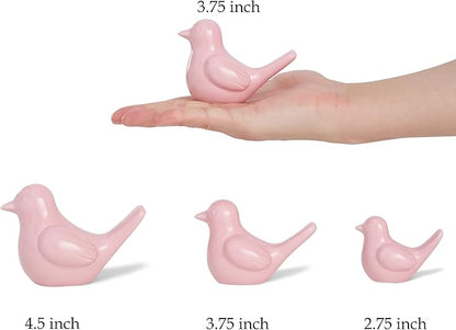 Artconal Small Pink Bird Statue Ceramic 2-Piece Set, 4½ inch Cute Knick Knack for Home Office Shelf Desk Decor