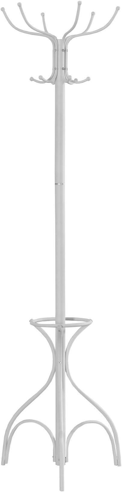 Monarch Specialties I 2030 Coat Rack, Hall Tree, Free Standing, 12 Hooks, Entryway, 70" H, Umbrella Holder, Bedroom, Metal, White, Contemporary, Modern