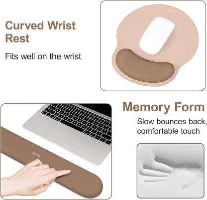 MOSISO Wrist Rest Support for Mouse Pad&Keyboard Set, Circle Curved Ergonomic Mousepad&Coaster Non-Slip Base Home/Office Pain Relief&Easy Typing Pad with Soft Cloth&Silicone Lining, Mocha