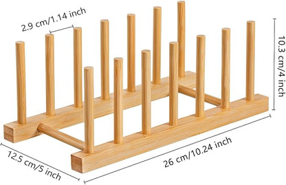 HBlife Bamboo Dish Plate Bowl Cup Book Pot Lid Cutting Board Drying Rack Stand Drainer Storage Holder Organizer Kitchen Cabinet（Keep Dry）