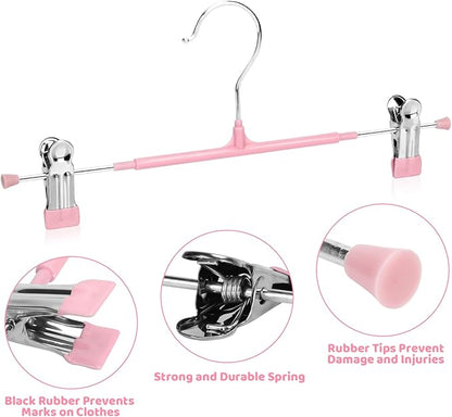 POZEAN Pants Hangers with Clips for Women 50 Pack, 12Inch Adjustable Heavy Duty Skirt Hangers, Space Saving Non-Slip Shorts Jeans Trousers Clothes Hangers, Pink