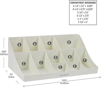 Mind Reader Cup and Condiment Station, Countertop Organizer, Coffee Bar, Kitchen, Stirrers, 17.875"L x 9.5"W x 6.625"H, White