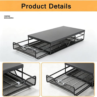 Coffee Pod Drawer Organizer for Nespresso Vertuo Pods, Holds 40 Large or 60 Small Capsules, Acrylic Coffee Pod Holder with Smooth Pull-Out Drawer, Anti-Slip Clear Storage Rack