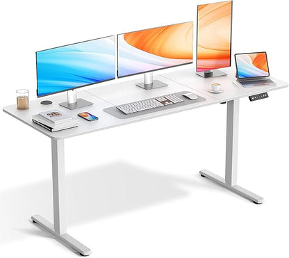 Electric Standing Desk Adjustable Height 63 x 24 Inch, Large Sit Stand Desk, Stand up Desk for Home Office, Computer Workstation (Spliced Desktop,White)