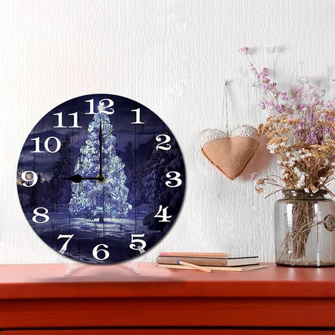 Pine Wall Clock 10 Inch Wooden Battery Operated Autumn Forest Maple Leaves Wall Clocks Decorative Indoor,Decorative for Kitchen Bathroom Bedroom