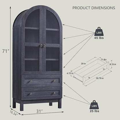 IFGET 71" Tall Arched Kitchen Pantry Cabinet, Wood Kitchens Storage Cabinets with 2 Large Drawers and Adjustable Shelves, Modern Farmhouse Versatile Cupboard for Kitchen, Dining Room, Bathroom, Grey