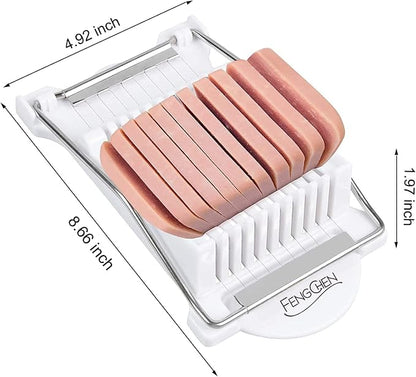 FENGCHEN Spam Slicer, Easy Luncheon Meat Cutter with Stainless Wires, Multi-purpose Soft Food Cutter for Luncheon Meat, Fruit of Kitchen Home Use, Durable and Rust Resistant Food Prep Accessory,White