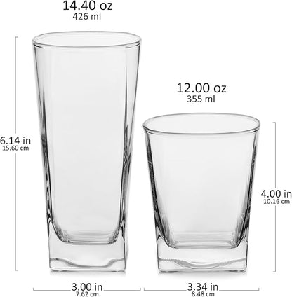 Libbey City Tumbler and Rocks Glass Set, Elegant Drinkware Glasses Set, Tall Drinking Glasses with Modern Lines, Dishwasher Safe Drinking Glasses Set of 16