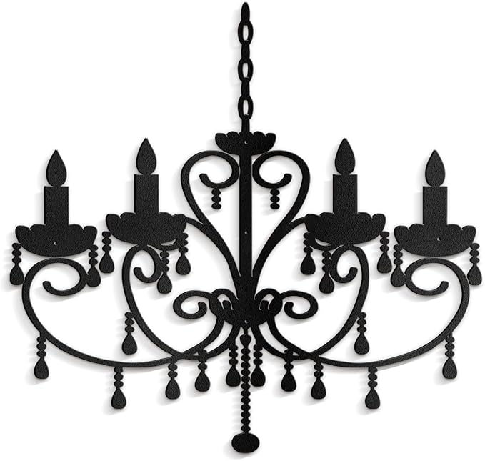 SIGNLEADER Metal Wall Decor Floral Chandelier Candle Minimalist Modern Abstract Wall Sculpture Hangings Home Decoration for Living Room, Bedroom, Bathroom, Kitchen, Outdoor - 30" Black