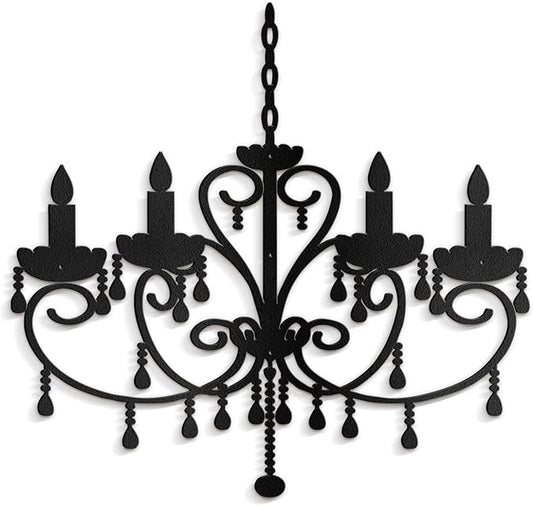 SIGNLEADER Metal Wall Decor Floral Chandelier Candle Minimalist Modern Abstract Wall Sculpture Hangings Home Decoration for Living Room, Bedroom, Bathroom, Kitchen, Outdoor - 30" Black
