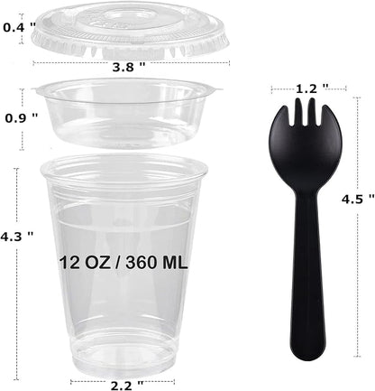 Zezzxu 50 Pack 12 oz Disposable Parfait Cups with Lids No Hole, Toppings Compartment and Spork, Yogurt Conatiner with Granola Holder for Take Away Breakfast and Snacks, No Leaking