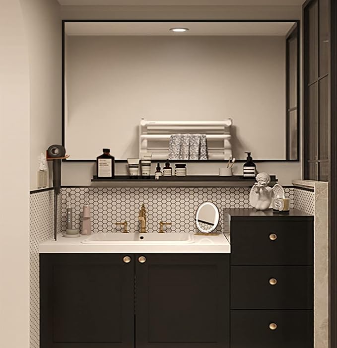 H-A Modern Simple Black Frame 40x24Inch Mirror for Bathroom, Bedroom, Living Room Hanging Horizontal or Vertical(All Black)