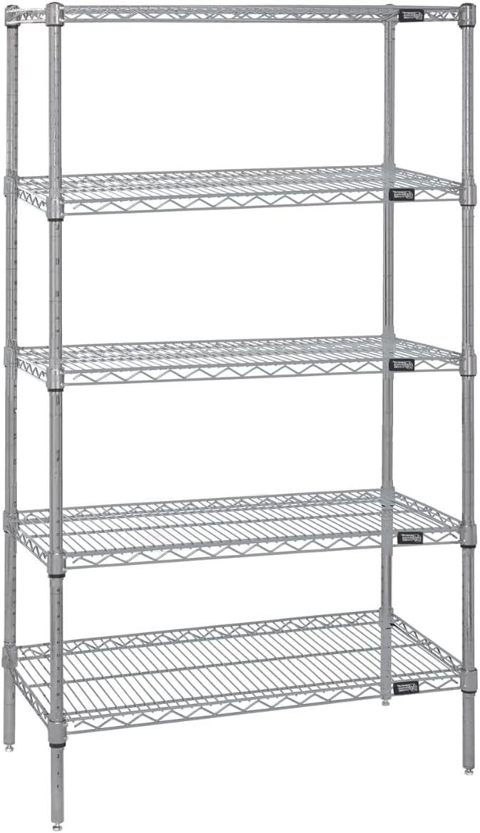 Quantum Storage Systems WR54-2154S-5 Wire Shelving Starter Kit, 54" W x 21" D x 54" H, 600 lbs Capacity, Stainless, Stainless, NSF