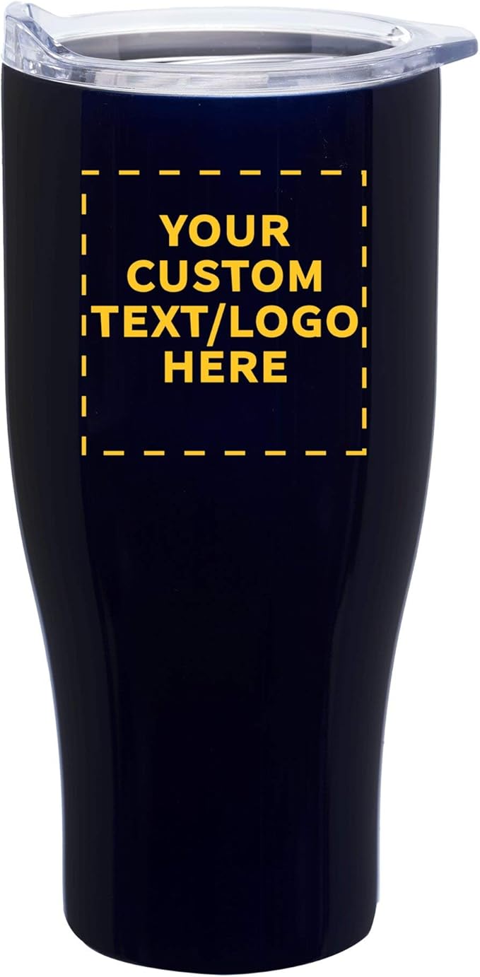 DISCOUNT PROMOS 10 Stainless Steel Grip Travel Mugs Set, 27 oz. - Customizable Text, Logo - Vacuum Insulated, Plastic Lid - Blue