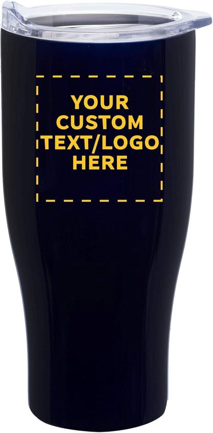 DISCOUNT PROMOS 10 Stainless Steel Grip Travel Mugs Set, 27 oz. - Customizable Text, Logo - Vacuum Insulated, Plastic Lid - Blue