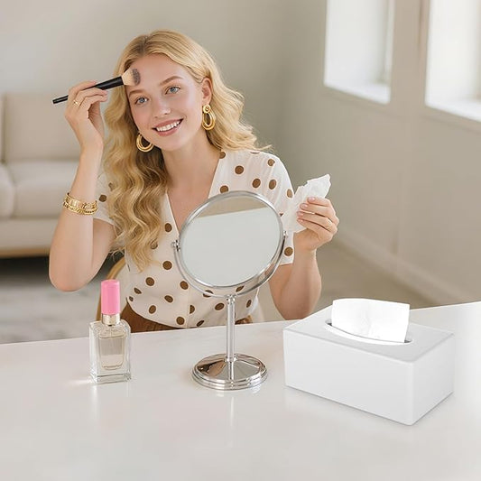 Y-in Hand Tissue Box Cover, Rectangular Facial Tissue Holder with Bottom, Decorative Storage Box for Bathroom Vanity, Countertops, Dressers, Night Stand, Car, RV, Parlors and Offices - White