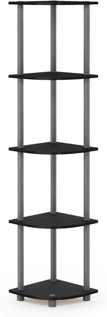 Furinno TURN-N-TUBE Corner Shelf, 5-Tier Corner Bookshelf, Open Storage Shelves, for Organization and Storage, Living Room, Home Office, Garage, Bedroom, Black