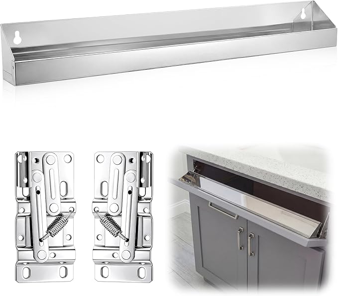 1 Set 31 Inch Stainless Steel Sink Drawer Tip Out Tray Kit Include Tip-Out Sink Trays and Hinges Large Pull Out Storage Organizer for Kitchen Bathroom Base Cabinets
