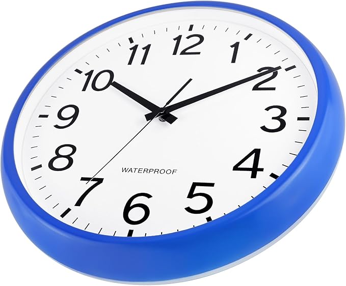 Caysie 16 Inch Sealed Large Outdoor Clock Waterproof, Silent Battery Operated Weatherproof Wall Clocks for Pool Patio Outside Home (Blue)