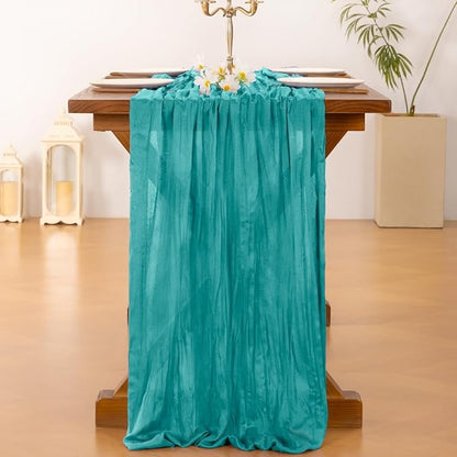 Socomi 6pcs Teal Blue Cheesecloth Table Runner Boho Rustic Gauze 120 inch 10FT Cheese Cloth Runner for Wedding Party Baby Shower Birthday Home Decor