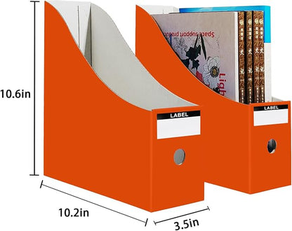 Limitliho Orange-red Cardboard Magazine Holder (2 Pack), Magazine File Holder for Desk, Sturdy Book Bins for Classroom, Vertical File Folder Organizer, 10.6'' H×10.2'' L ×3.5''W Inch Magazine Rack