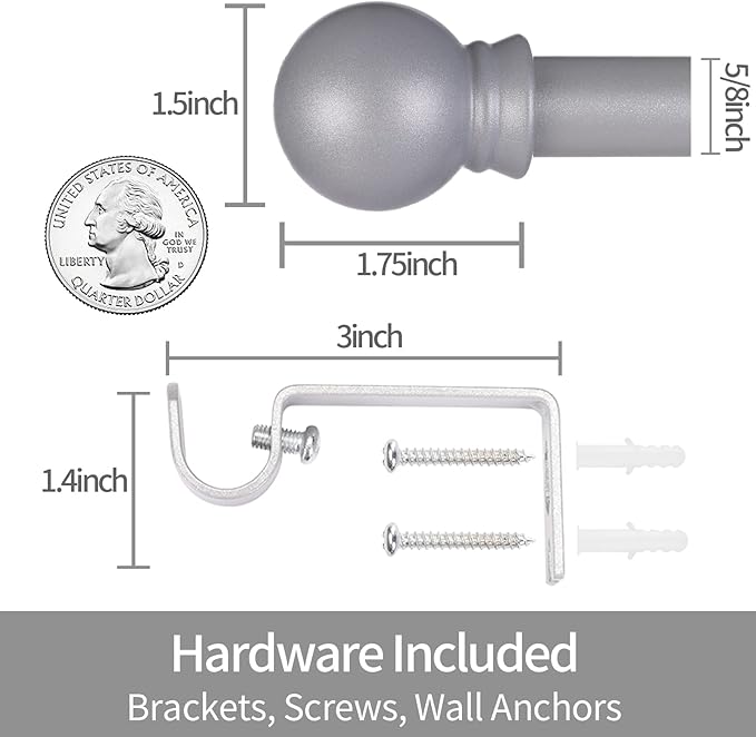 Thestoa Curtain Rods for Windows 30-62 Inch, 5/8" Brushed Nickel, Stainless Steel Small Curtain Rods for Bedroom, Living Room, Kitchen, Farmhouse, Outdoor