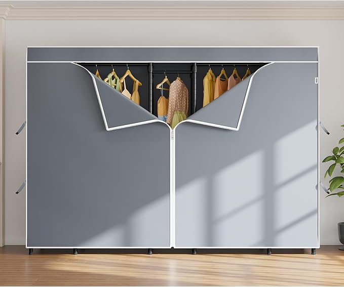 VIPEK V50C Extra Large Coverd Clothes Rack, Black Portable Closet Rack with Grey Cover, Multi-Functional Freestanding Wardrobe Closet Heavy Duty Clothing Rack for Hanging Clothes