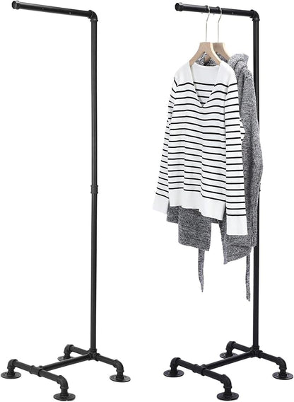 Hoolerry Industrial Pipe Clothing Rack 59.5'' Dress Hanger Coat Racks MultiPurpose Free Standing Industrial Closet Rod Standing Iron Garment Bar for Retail Vendor Closet Storage Display Hanging, Black