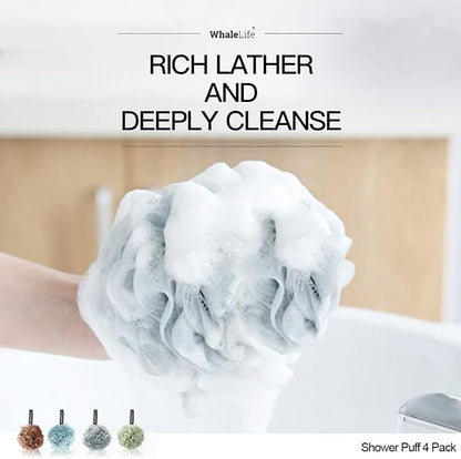 Loofah Sponge Bath Sponge for Women Men 4 Pack (Borwn Blue Gray Green)