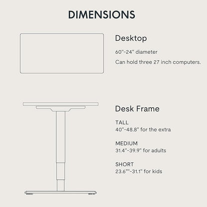 FLEXISPOT E6 3-Stage Dual Motor 60 x 24 Electric Standing Desk Sit Stand Up Desk, Holds 220 lbs, Adjustable Height w/Memory Presets, One-Piece Black Desktop & Black Frame, Ships in 2 Boxes