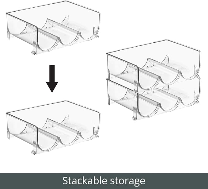 mDesign Stackable Plastic 3 Bottle Refrigerator Wine Rack - Kitchen Storage Organizer Holder for Storing Champagne, Wine, and Water Bottles - Stacking Wine Bottle Organizer for Fridge - Clear